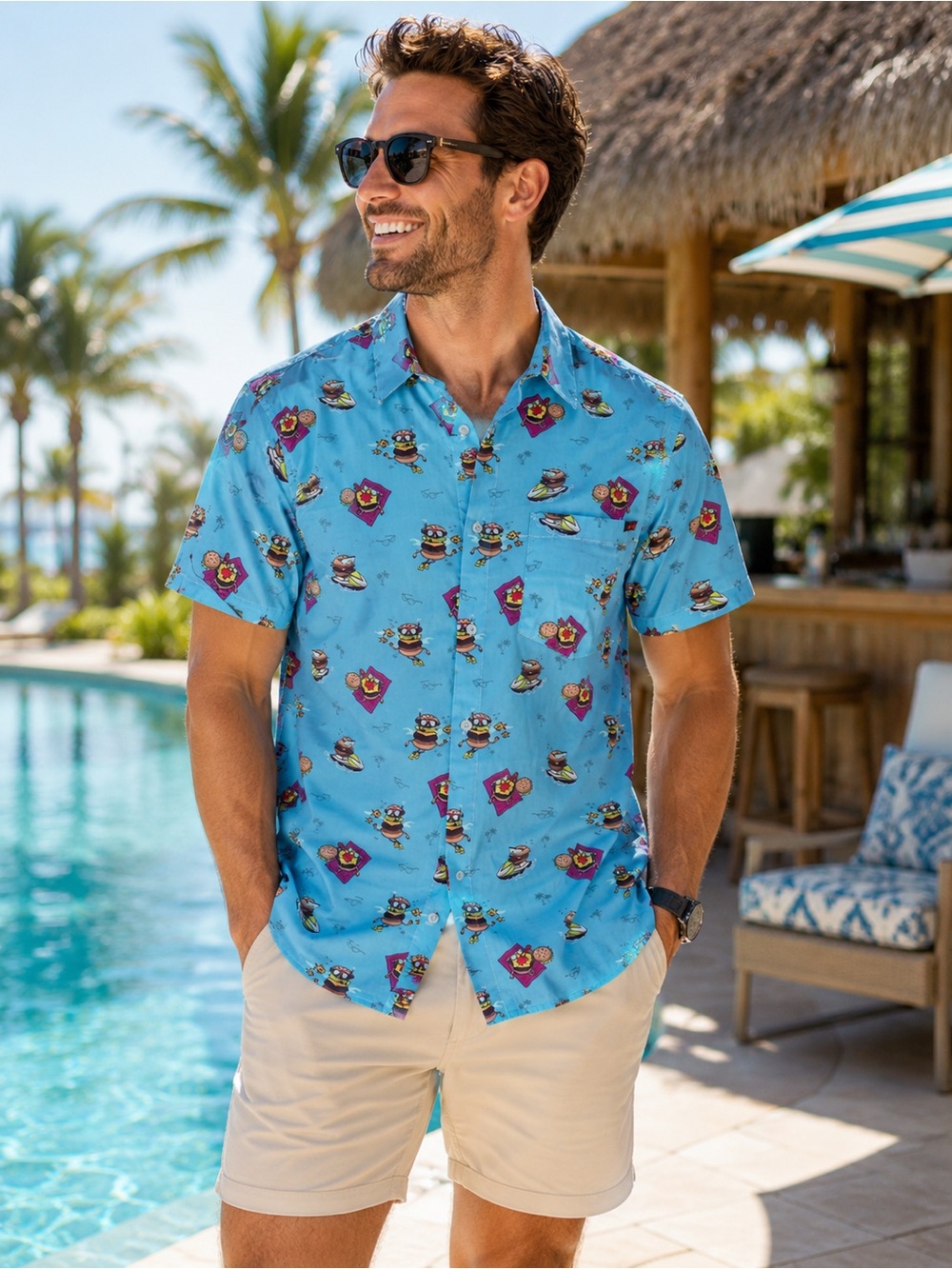 RSVLTS Jimmy Buffett Cheeseburger in Paradise Button Down Short  Sleeve Shirt